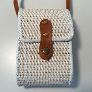 New White Rattan Boho Beach Vacay Bali Rectangular Shoulder Bag